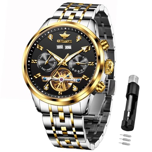 OUPINKE Men Skeleton Watch Automatic Mechanical Luxury Dress Waterproof Tourbillion Sapphire Crystal Wrist Watches for Men