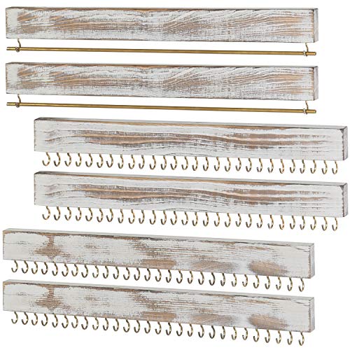 Mygift Rustic Whitewashed Wooden Wall Jewelry Organizer, 6 Piece Wall Hanging Jewelry Organizer For Necklaces, Earrings, Bracelets With Hooks And Hanging Bars #TOP1