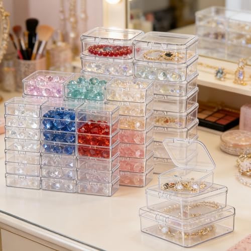 Image of Goodma 96 Pieces Square Empty Mini Clear Plastic Storage Box, Mixed Sizes | Hinged Lids, For Small Items, Craft Projects