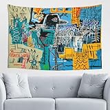 Kelicaon VALVOREX Jean Painter Michel Artist Basquiat Tapestry Wall Art Hanging Tapestries Home Decoration for Ceiling Living Room Dorm Bedroom Kitchen 60x40 Inch, Black