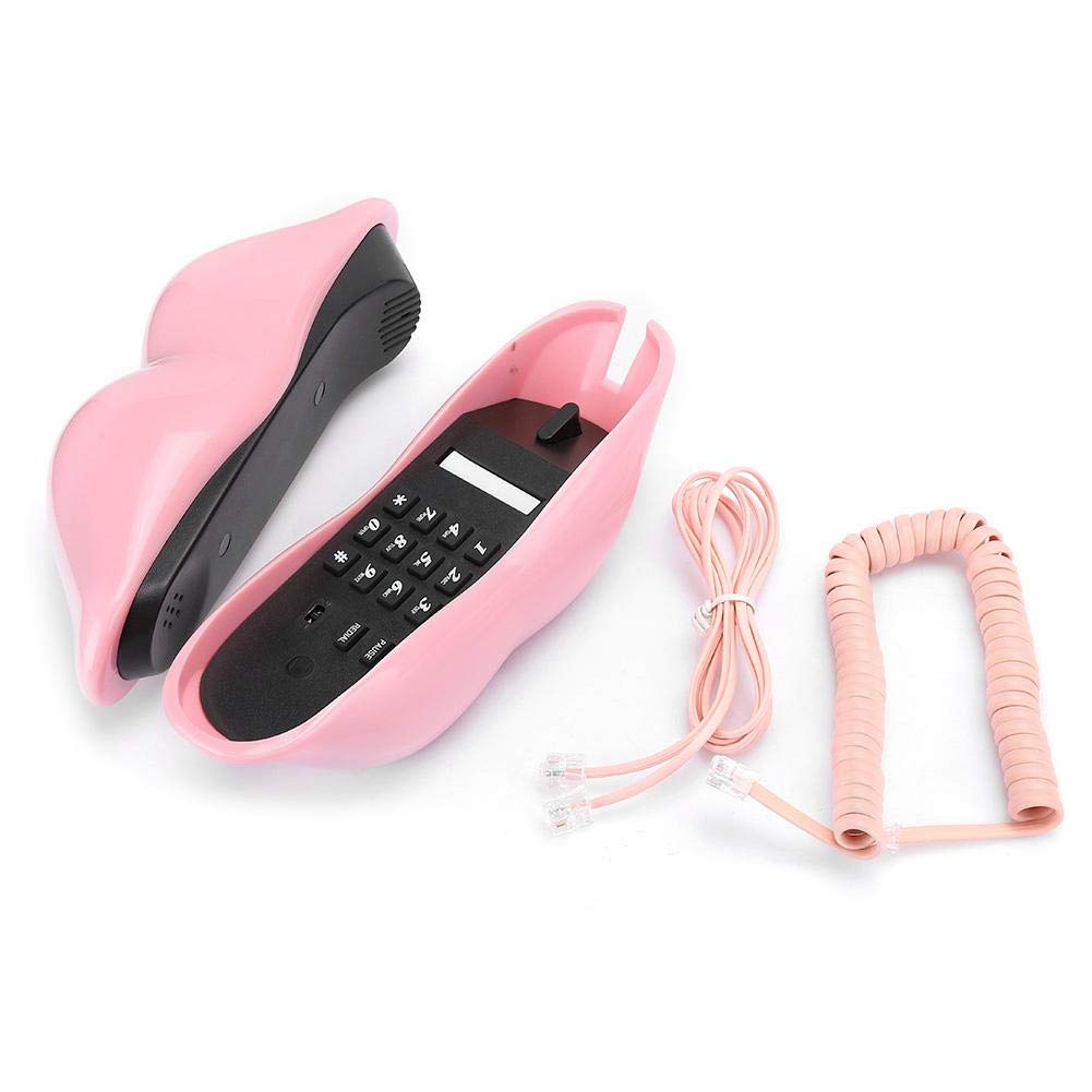 Vikye Landline Phone, European Style Home Telephone, Fashionable Pink Lips Shape Desktop Landline Phone Creative Telephone for Home and Office Use(Pink)