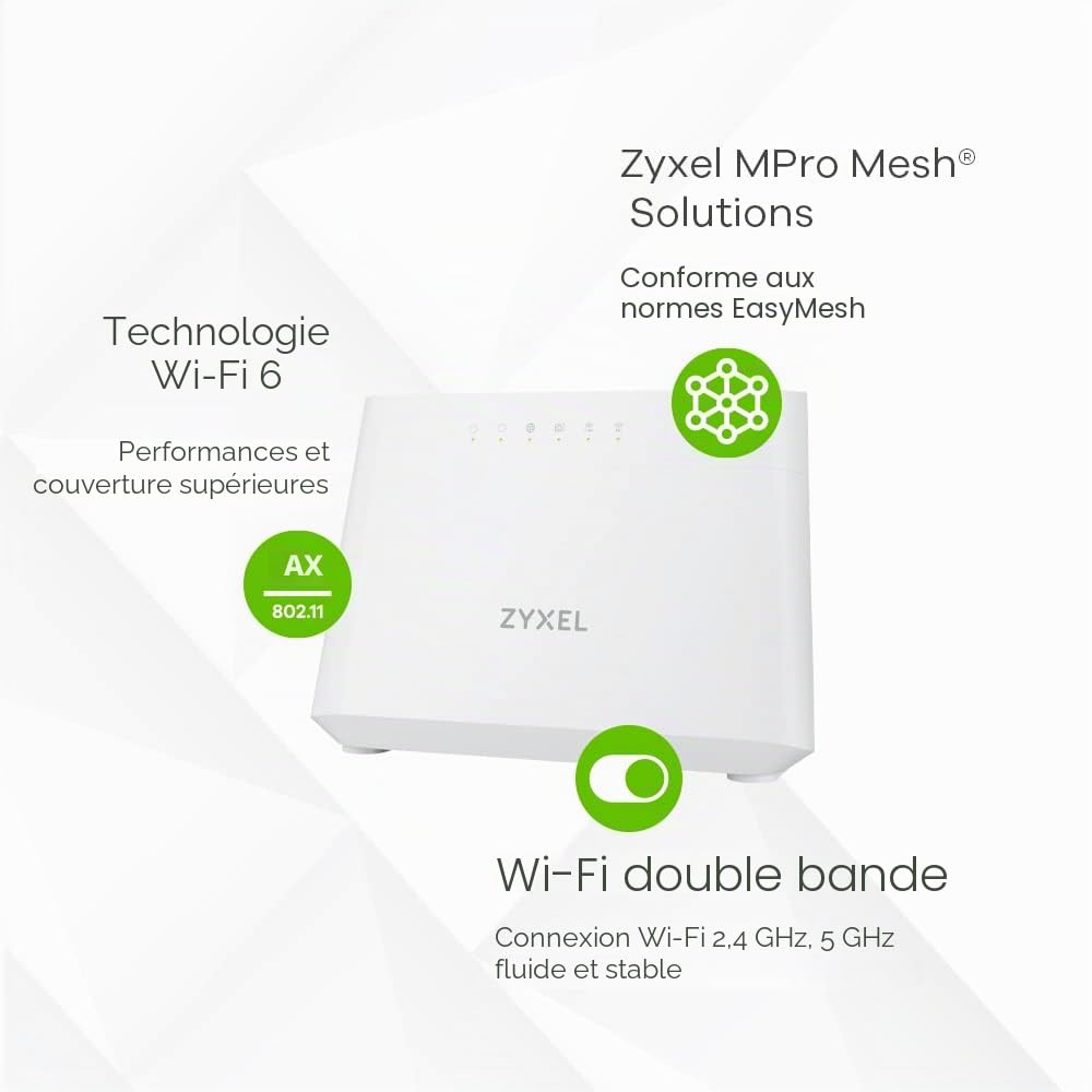 ZYXEL DX3301-T0-EU02V1F WiFi 6 AX1800 VDSL2 5-Port Super VECTORING Gateway (Upto 35B) and USB