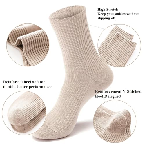 4 Pairs Women's Medium Calf, Thin, Premium Cotton Socks - Aesthetic Sports Socks for Casual Wear, Knitted, Brown3