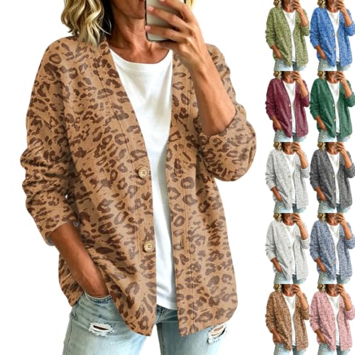 Leopard Cardigan for Women Button Up V Neck Fleece Soft Cardigans for Women - image 1