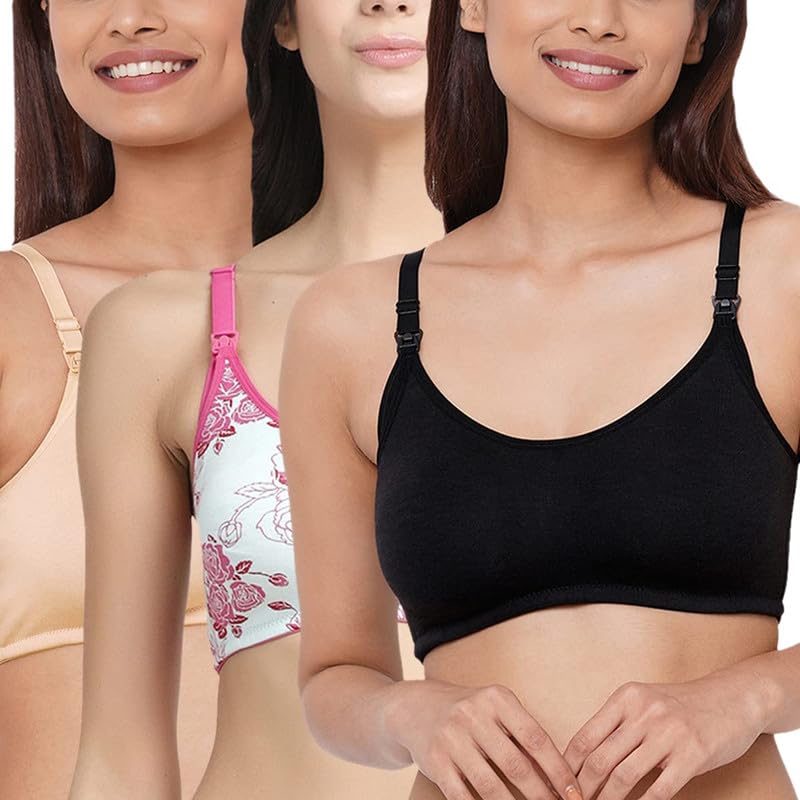 Image of Inner Sense Organic Cotton Bamboo Nursing Bra for Women I Non Padded Feeding Bra with Keyhole Back Design I Wire Free Maternity Innerwear with Full Coverage
