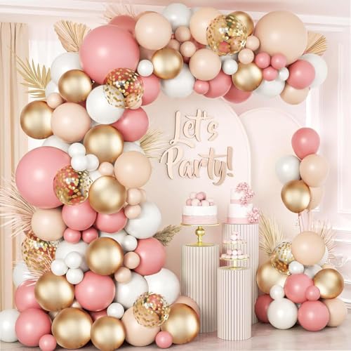 Image of AR Giftzadda Dusty Pink Cream Beige White Balloons 72 pcs Pink Rose Gold Tan Brown Balloons Garland Kit for Welcome Wedding Birthday Anniversary Party Decorations (DP 3)