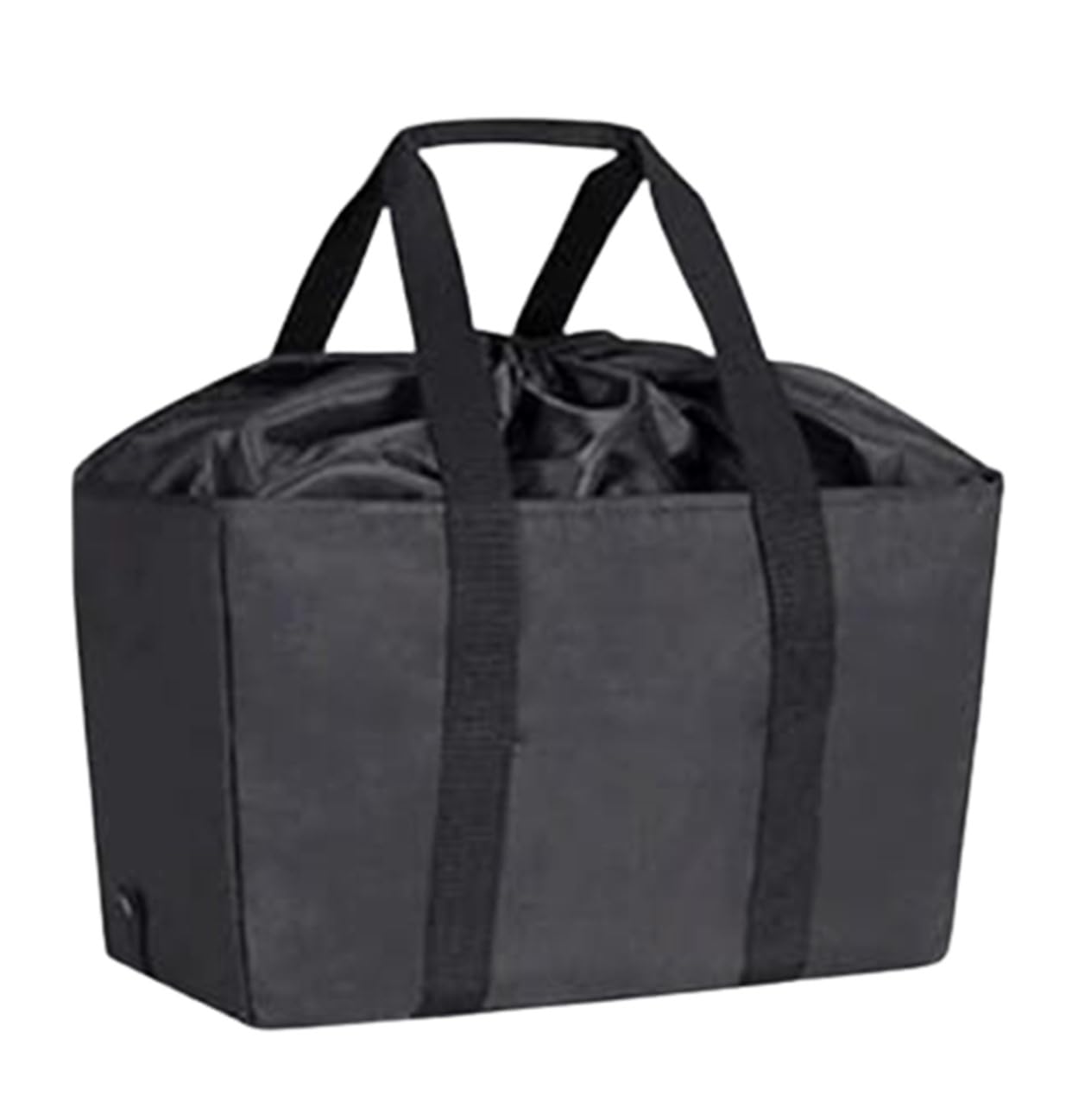 SAMRUKZONESRZ Foldable Reusable Shopping Bag with Draw String Cloth Closure Cover, Shopping, Grocery, Supermarket, Picnic,Tote Bag (Black with Black Strap/Handle)