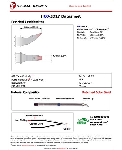 Image of Thermaltronics H60-JD17 Chisel Bent 30deg 1.78mm (0.07in) interchangeable for Hakko T31-03JD17