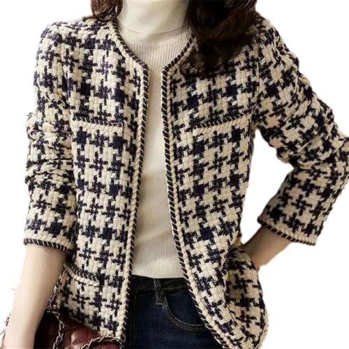 LALUNE Tweed Retro Suit Jacket 3 Pack Women Winter Autumn Fragrance Lady Temperament Round Neck Casual Plaid Blazers