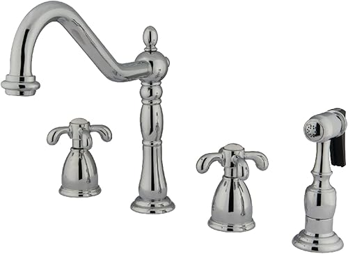Miniatura 7 de Kingston Brass KB1798TXBS French Country - Grifo de cocina extendido con rociador de latón, níquel cepillado