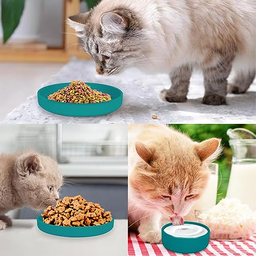 Lollanda -Futternapf für Katzen-3er Set,Silikon Futterschale,Trinkschale oval,Silikonnapf breit für Trockenfutter und Nassfutter (Dunkelgrün)