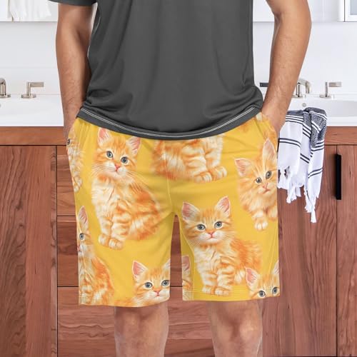 Orange Cat Pajama Shorts for Men, Men's Pajama Bottoms, Lounge Sleepwear for Dad2