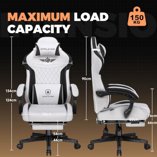 Image of GTPLAYER Gaming Chair with Footrest, Ergonomic Office Chair 400lbs Heavy Duty, Big and Tall Computer Desk Chair with Lumbar Support and Headrest, Breathable Tech Fabric, 90-155 Recline Grey