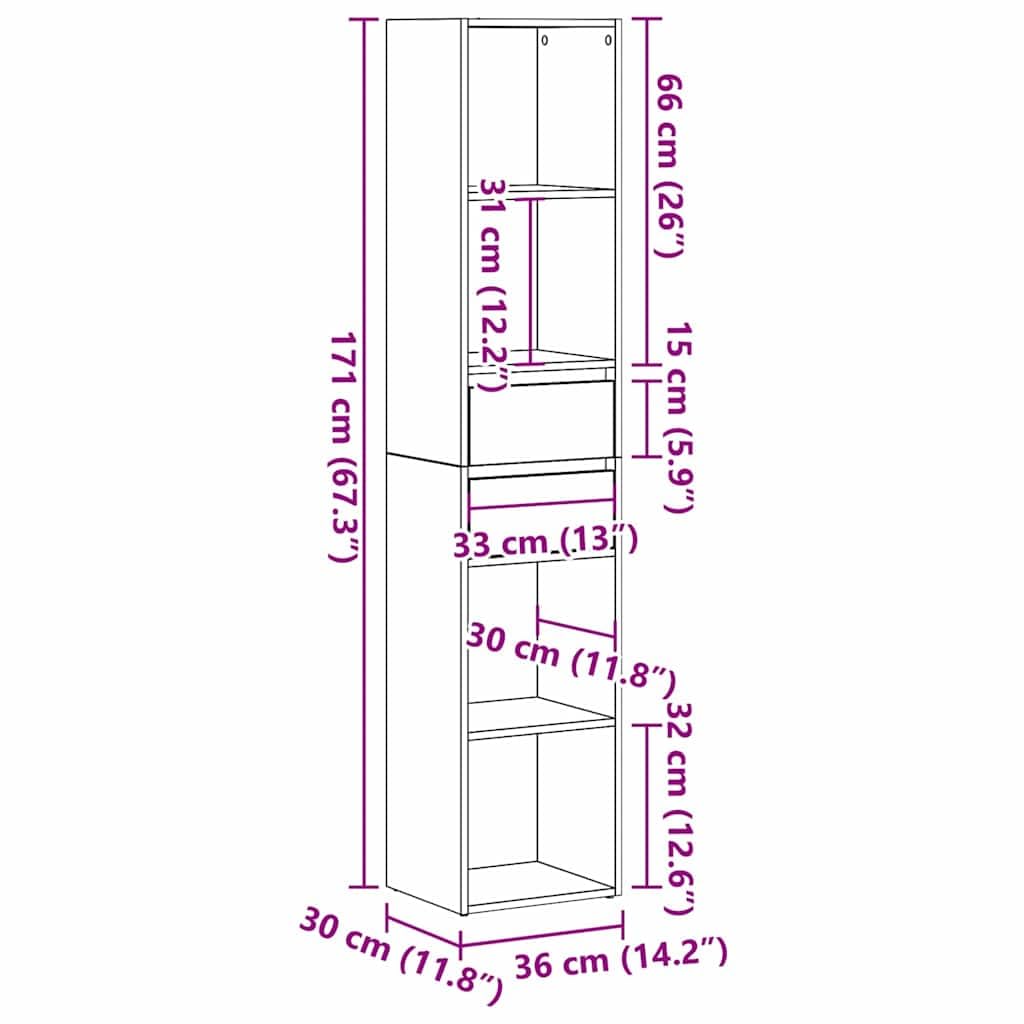 Libreria a 4 ripiani, 36 x 30 x 171 cm, in legno nero, effetto rovere, design moderno, molto spazio, uso flessibile per soggiorno, ufficio, studio, cameretta dei bambini