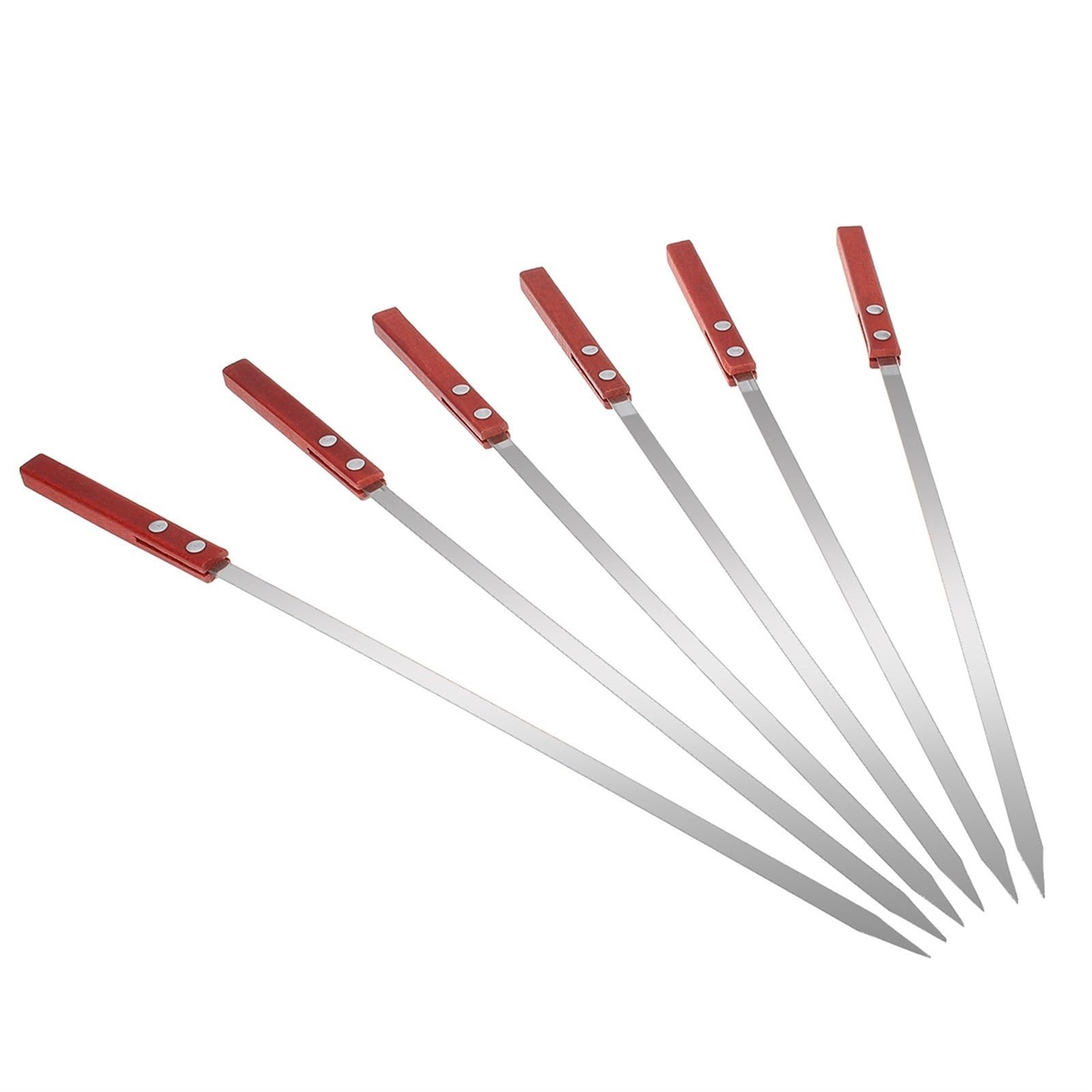 Brochetas de Kebab, Juego 6 brochetas Anchas Acero Inoxidable for Barbacoa, 40/50/60 cm Largo, Mango Madera, Tenedor y Palo(50cm)
