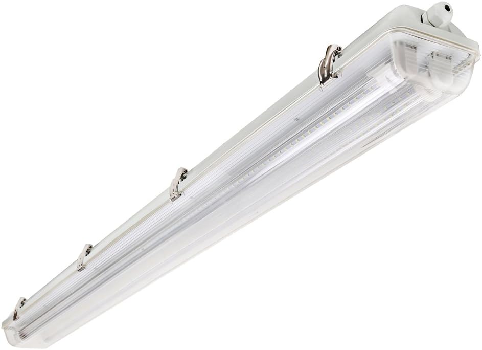 36W 4FT 120cm LED Twin Batten Tube Light Surface Mount or Hanging, IP65 Tri-proof Ceiling Fluorescent Light Fixture, 4000lm, Clear Cover, 6000K (Bright White), Indoor/Outdoor Ceiling Lights