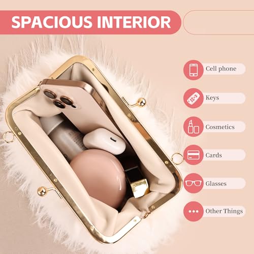 Image of Women Clutch Purses,Fluffy Feather Evening Handbags for Wedding Party Banquet Prom Crossbody Bag