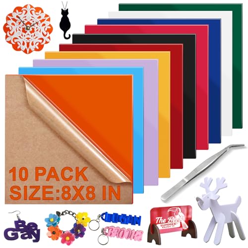 Acrylic Sheets Bulk, MAPRIAL 10Pcs 8 x 8 x 1/8" Thick Opaque Colored Cast Acrylic Sheet for Laser Cutting, Engraving Material, Signs, Pet Tags, Jewelry, Home Decor, Photo Frames, DIY Craftss