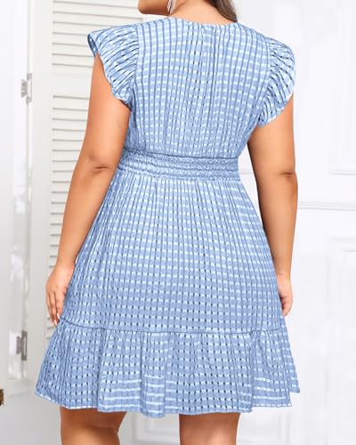 Image of Talisea Women's Plus Size Summer Dress - Casual V-Neck Flutter Sleeves A-Line Short Sun Dress with Pockets for Beach Vacation