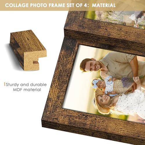 Image of DUENPY 4x6 Collage Frame Tempered Glass For 4 4x6 Photos Brown