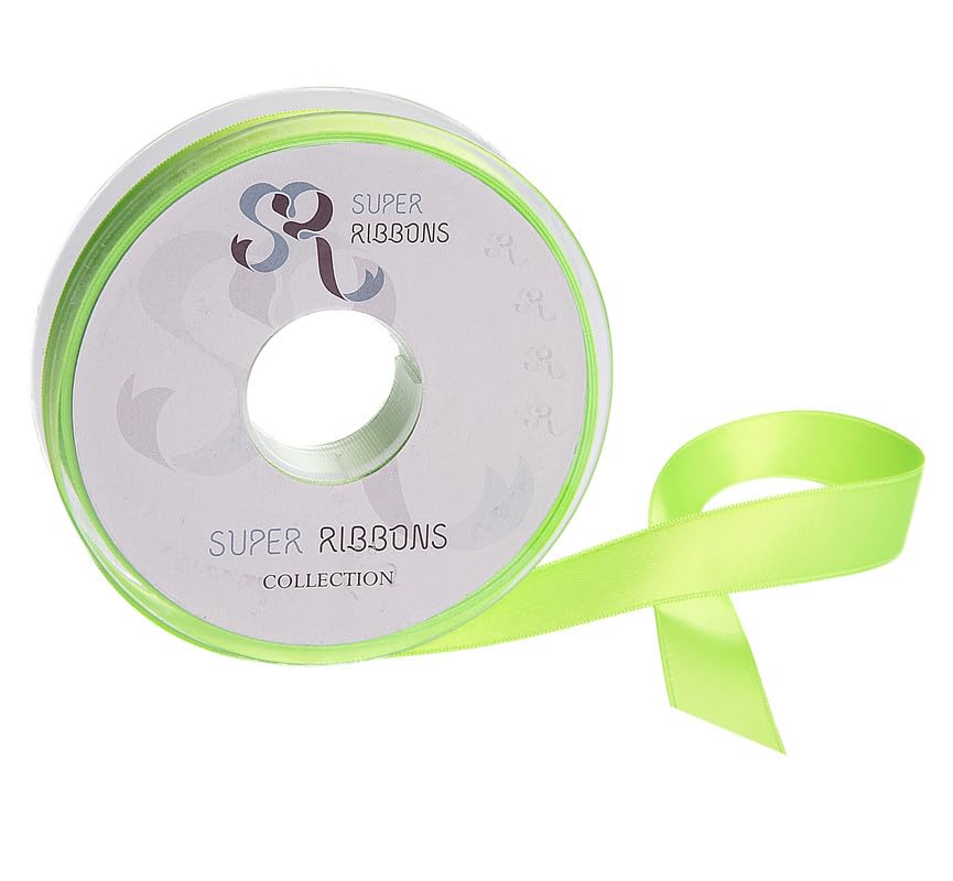 SR SUPER RIBBONS®™ Double Sided Satin Ribbons Gift Wrapping, Party Decoration, Wedding car, Christmas, Balloons, Hair, Cake, Presents, Wedding Bouquet (Florescent Green 15mm x 20m)