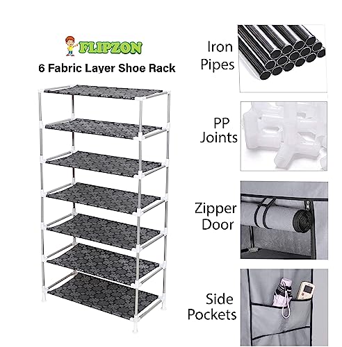 Image of FLIPZON Premium 6-Tiers Shoe Rack /Multipurpose Storage Rack with Dustproof Cover (Iron Pipes, Non Woven Fabric, Plastic Connector) (Green)