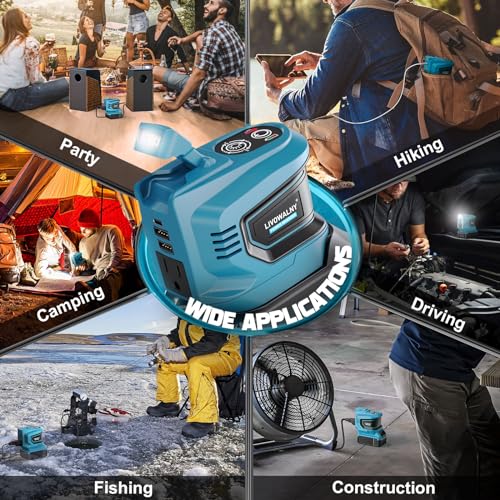 200W Power Inverter Compatible with Makita, DC 18V to AC 110-120V Battery Inverter, LIVOWALNY Portable Power Station Generator, Charger Adapter Battery Powered with 2 USB & 1 Type-C & 1 AC Outlet