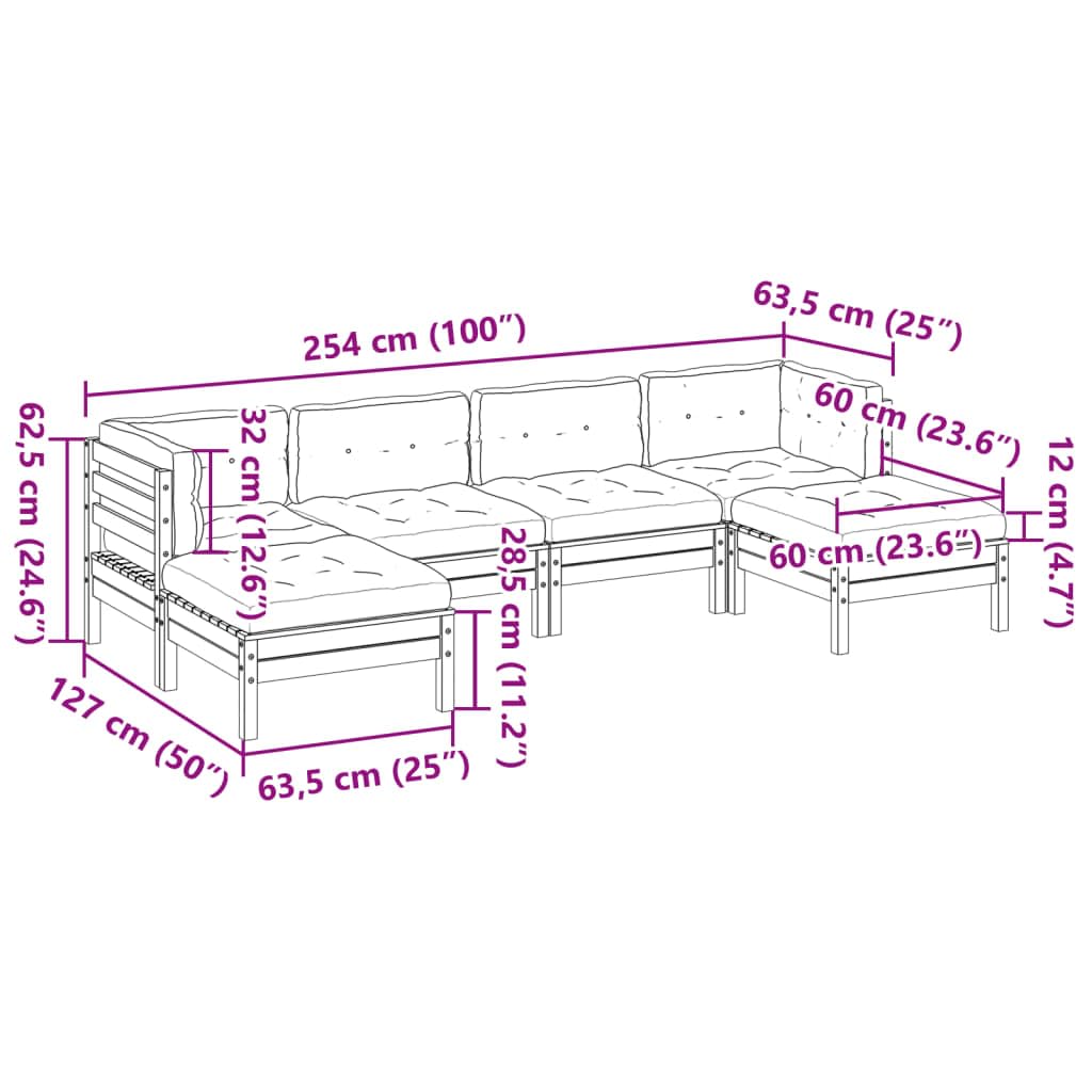 vidaXL Salon de Jardin 6 pcs avec Coussins Cire Marron Bois pin Massif