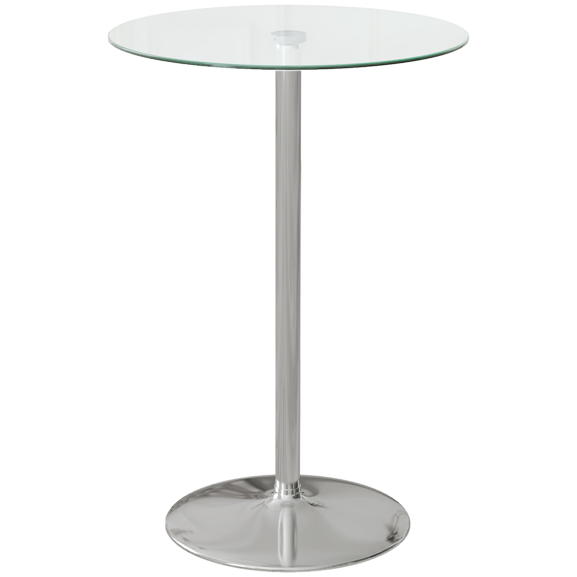 HOMCOM Tavolo da Bar Alto Moderno in Vetro, Tavolo Salvaspazio da Cucina Rotondo con Base in Acciaio per 2 Persone, Ø70x102cm, Trasparente