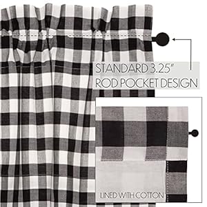 Vhc brands annie buffalo farmhouse curtain panel check black 96×50  urban country home decor
