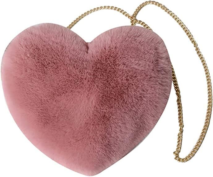Women Cute Plush Crossbody Bag Cute Heart Shaped Cellphone Fluffy Shoulder Bag for girls2