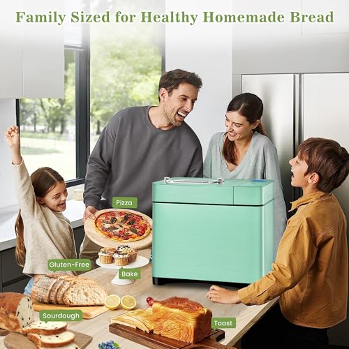 Image of KBS 2.2LB Bread Maker, 710W Convection Bread Machine with Dual Heaters, Healthy Nonstick Ceramic Pan, Auto Nut Dispenser, 17-in-1 Bread Maker Machine for Gluten-Free, Touchscreen, 15H Delay Timer