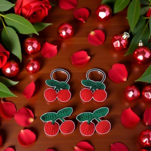 4 Pcs Red Cherry Hair Clips and Barrettes - Vintage Style - Adults, Women, Girls - 1 Count (Pack of 1) - Cotton and Acrylic - Hair Clip miniatura 4