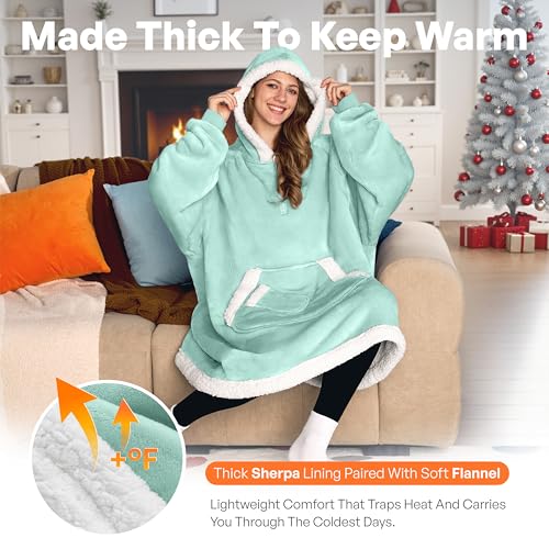 Giggling Getup Wearable Blanket Hoodie for Women Men Gifts for Women Mom Wife Sherpa Fleece Hooded Blanket Sweatshirt Cozy Sherpa Wearable Throw with Pocket & Sleeves for Adult Standard Light Green