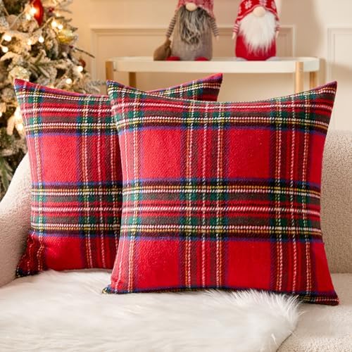 MIULEE Christmas Plaid Decorative Pillow Covers Set of 2 20x20inc...