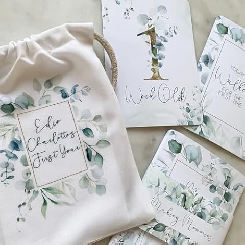 Baby Milestone Cards, Eucalyptus Milestone Cards, Newborn Gift Set, Monthly Picture Cards, Boy Girl Photography Props, New Baby Gift, Announcement Hello World Sign, Baby Shower Cover