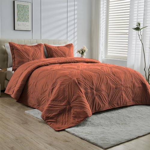 Image of Kingnex Oversized King Bedspreads 128x120 Ultrasonic Quilted Baked Clay | Extra Wide Coverlet for Tall Split King Adjustable Bed or Cal King Size, 3 Piece Include 1 Quilt, 2 King Size Pillowcases