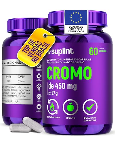 Picolinato de Cromo 450 mg – Suplemento Mineral Vegano – Sem Glúten e Não OGM – 60 Cápsulas