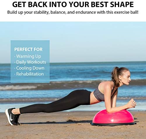 ZELUS 58cm Half Exercise Ball Stability Balance Board with Resistance Bands for Yoga Workouts, Half Dome Pilates Yoga Balance Ball Trainer with Foot Air Pump