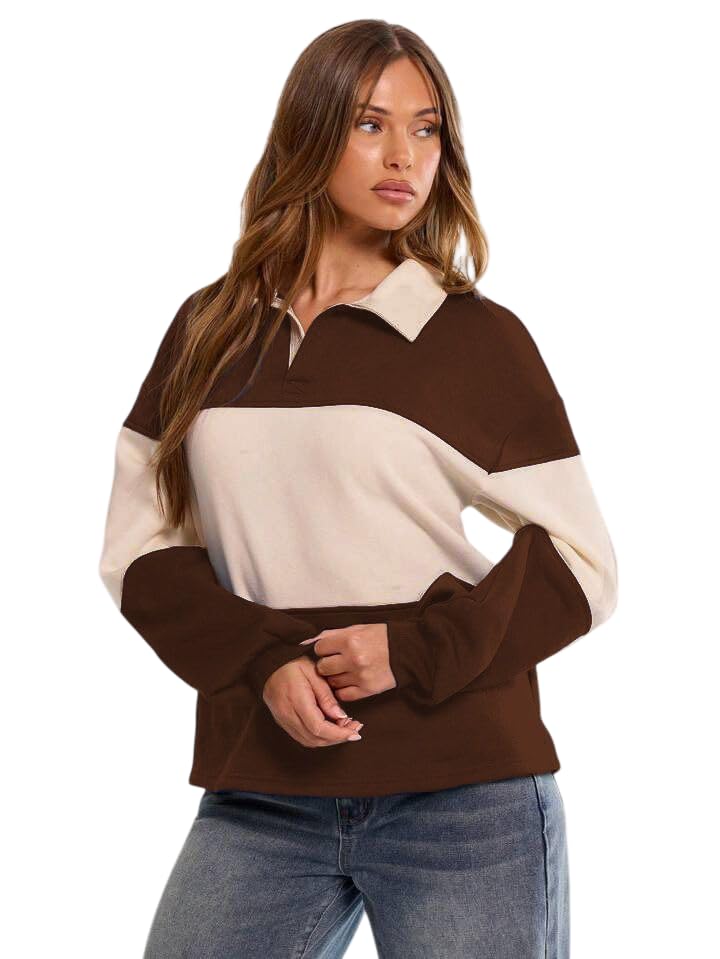 tabadtod Women Fleece Sweatshirt Collar Neck Pullover Loose Fit Casual Winter Wear Streetwear Top for Travel