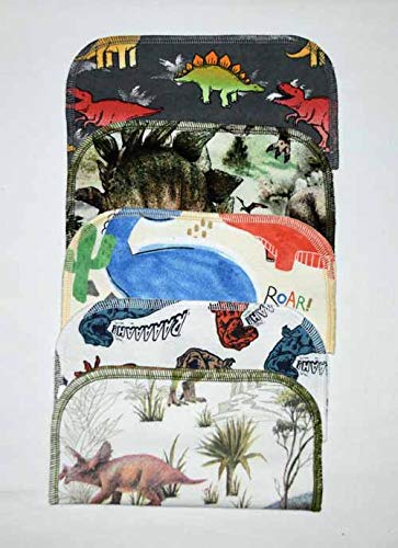 2 Ply Printed Flannel 8x8 Inches Set of 5 Dinosaurs- Proudly Made in the USA!