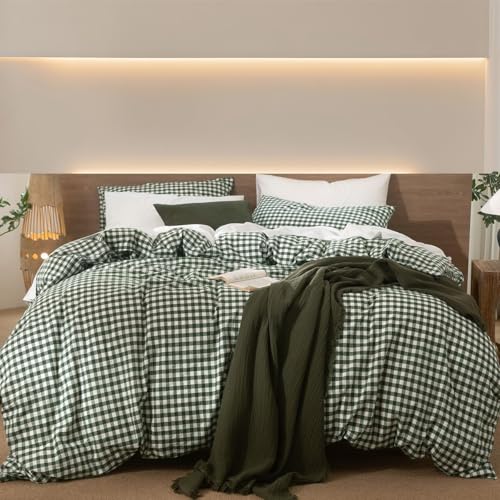 Lanqinglv Bettwäsche 135x200 Baumwolle Kariert Grün Weiß,Renforce...