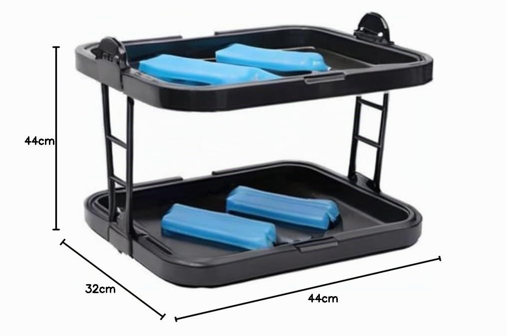 APS 9204 Buffetvitrine „Doppeldecker“ – 2 beidseitig aufklappbare, transparente Rolltophauben, 2 Edelstahl-Tabletts, 4 Kühl-Akkus, platzsparend lagerbar – Made in Germany, Schwarz