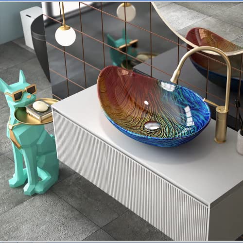 Lovedima Tempered Glass Vessel Sink,Multicolor Teardrop-Shaped Bathroom Vanity Wash Sink Above Counter #TOP3