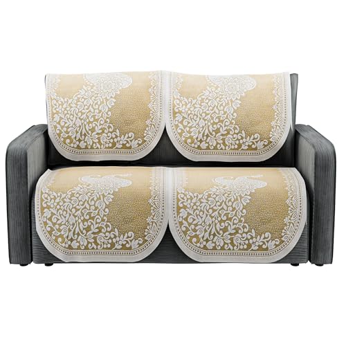 Image of Kuber Industries (Set of 4) Stylish & Durable Cotton Sofa Covers 2 Seater | Washable Sofa Protector /Mat & Slipcover for Hall, Living Room & Office | Peocock Design - Cream