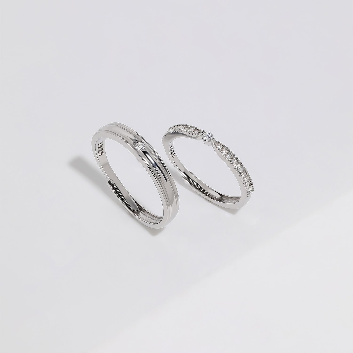 Meissa Anillo Pareja para Hombre y Mujer Alianzas de Plata Pareja Anillo de Boda Promesa Compromiso Plata 925 Regulable Anillo Regalo Aniversario (Juego de dos anillos)