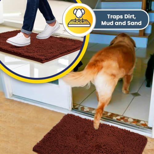 Image of Muddy Mat | Super Water Absorbent Door Mat Indoor, Microfiber Quick Dry Chenille Entryway Rug, Slip Resistant Front Door Mat, Indoor Mats for Entryway, Machine Washable Pet Rug, Brick Red 30 inch x 48 inch