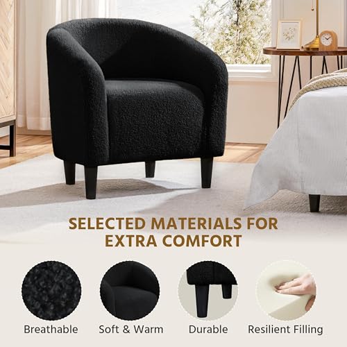 Image of Yaheetech Sherpa Accent Chairs, Compact Furry Barrel Chairs with a Curved Silhouette for Small Spaces, Living Room, Bedroom, Black