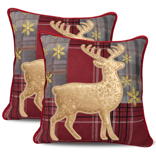 Christmas Reindeer Throw Pillow Covers 18x18 Set of 2, Red