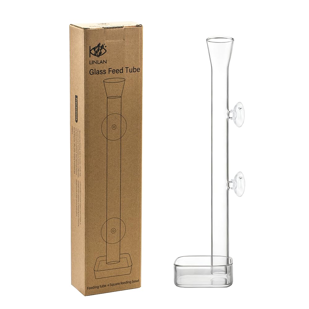 LINLAN 20 cm Garnelenfutterspender aus Glas, Aquarium-Futterröhre und quadratische Futterschale mit Zwei Saugnäpfen für Kristallgarnelen und Kirschgarnelen